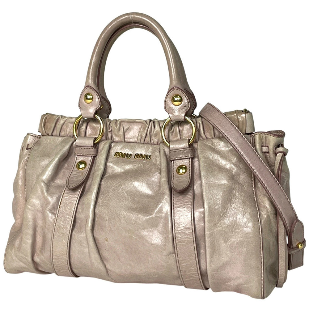Miu Miu Vitello Lux gathered leather satchel soft metallic pink